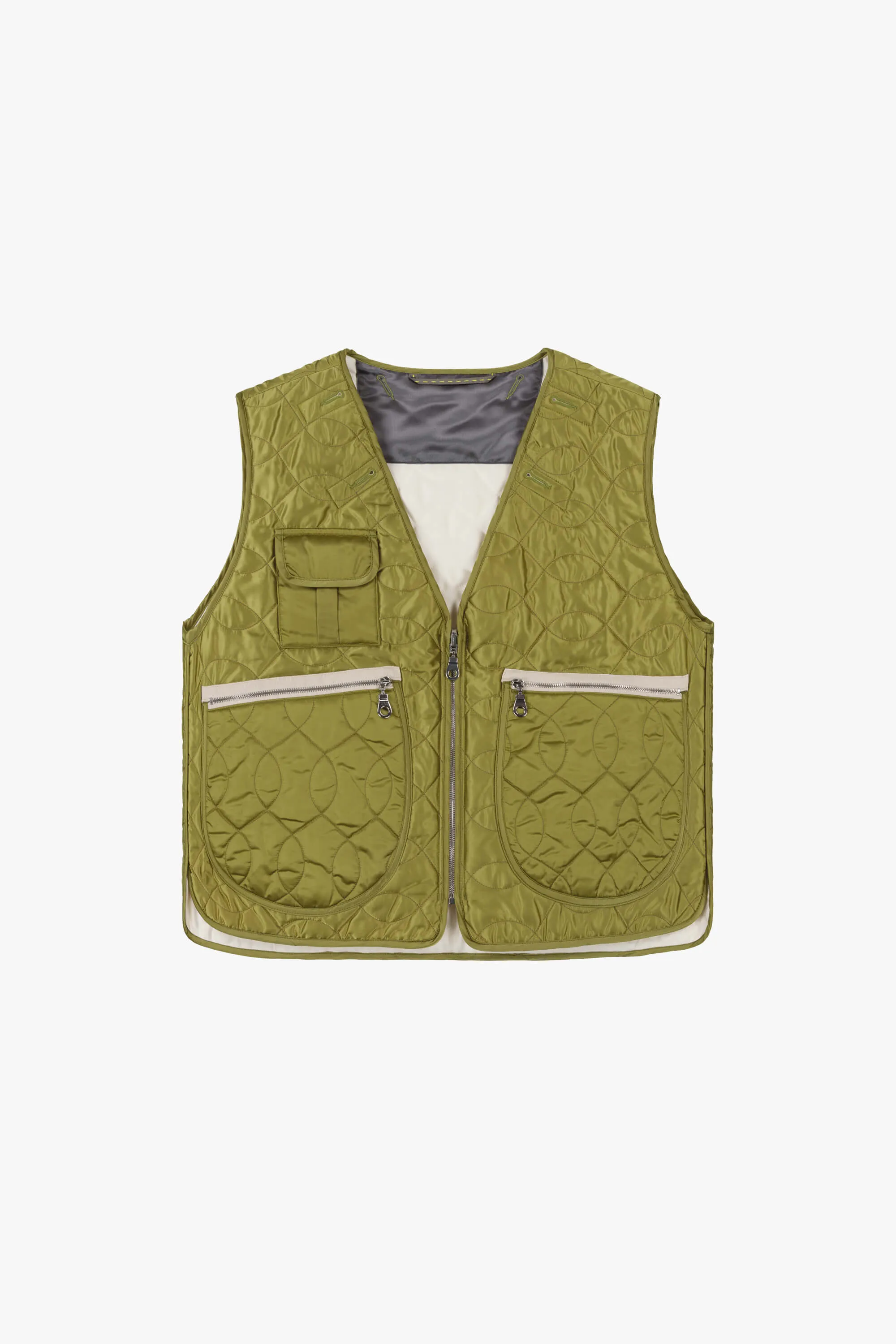 Utility Quilt Vest - Chartreuse / Ivory