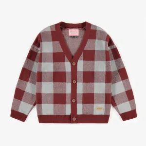 Veste de maille à carreaux bleu et rouille, enfant || Blue and rust plaid knit vest, child