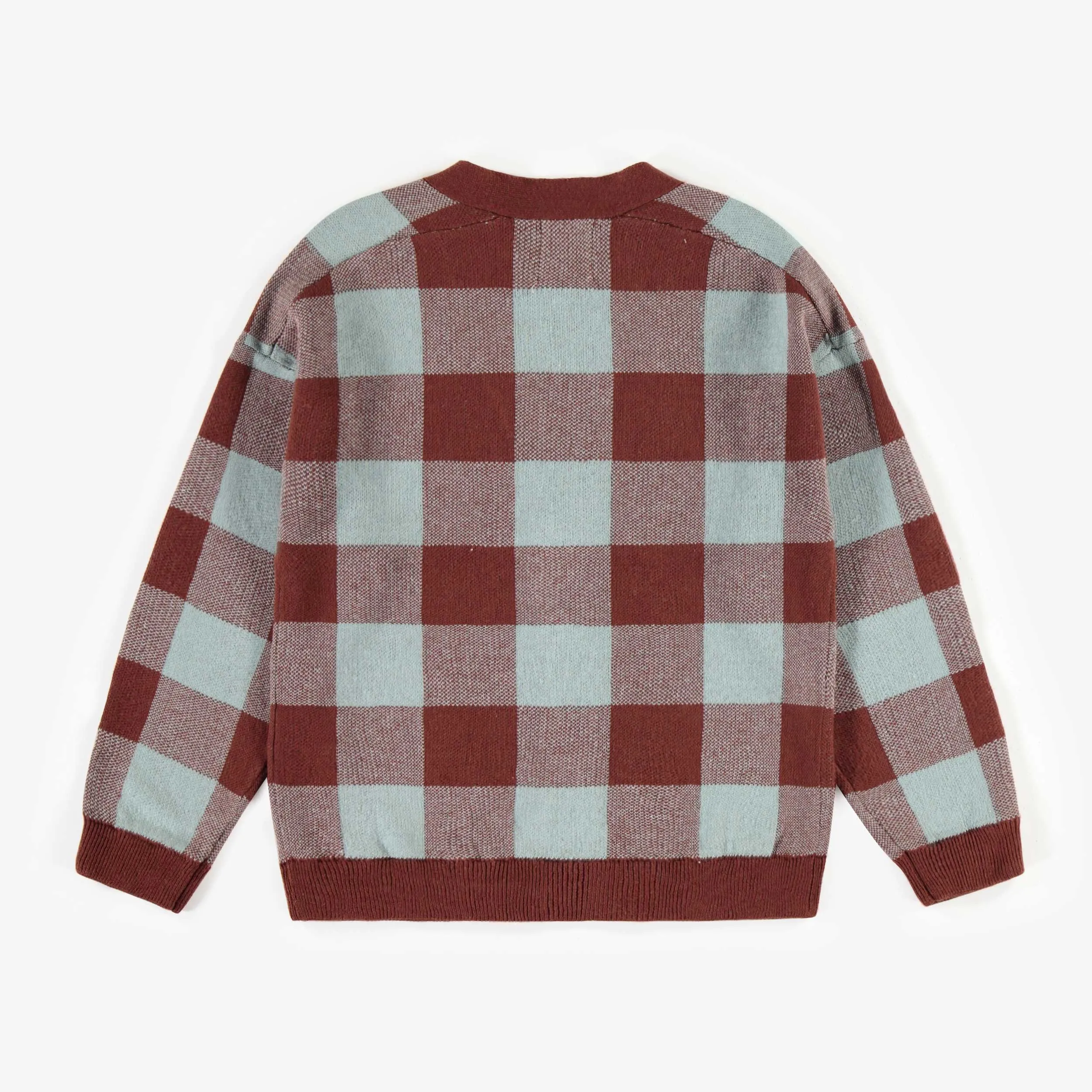 Veste de maille à carreaux bleu et rouille, enfant || Blue and rust plaid knit vest, child