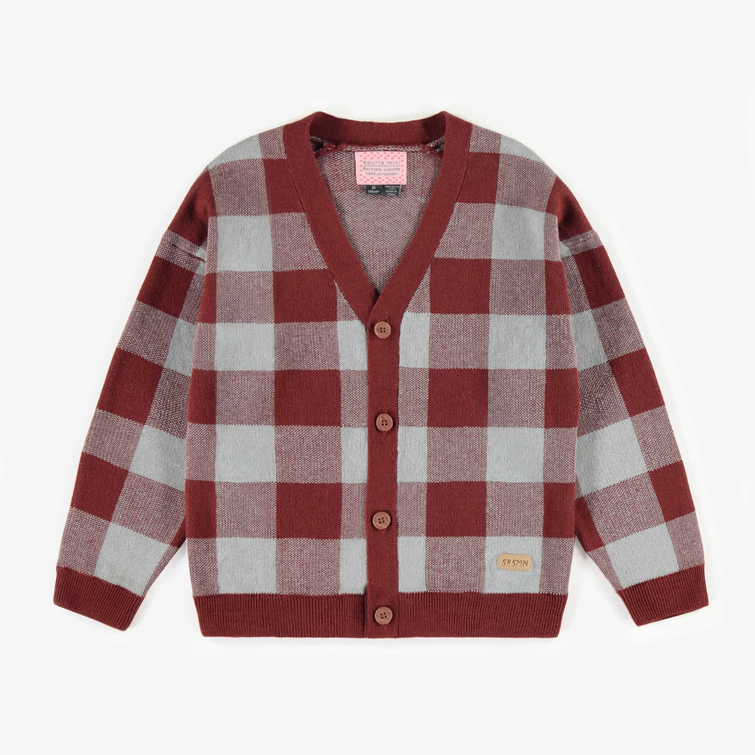 Veste de maille à carreaux bleu et rouille, enfant || Blue and rust plaid knit vest, child