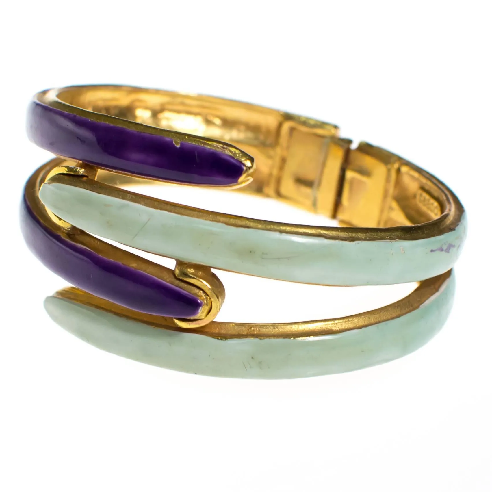 Vintage Original by Robert Mod Style Purple and Mint Green Enamel Clamper Bangle Bracelet