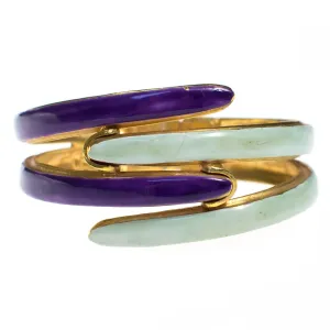 Vintage Original by Robert Mod Style Purple and Mint Green Enamel Clamper Bangle Bracelet