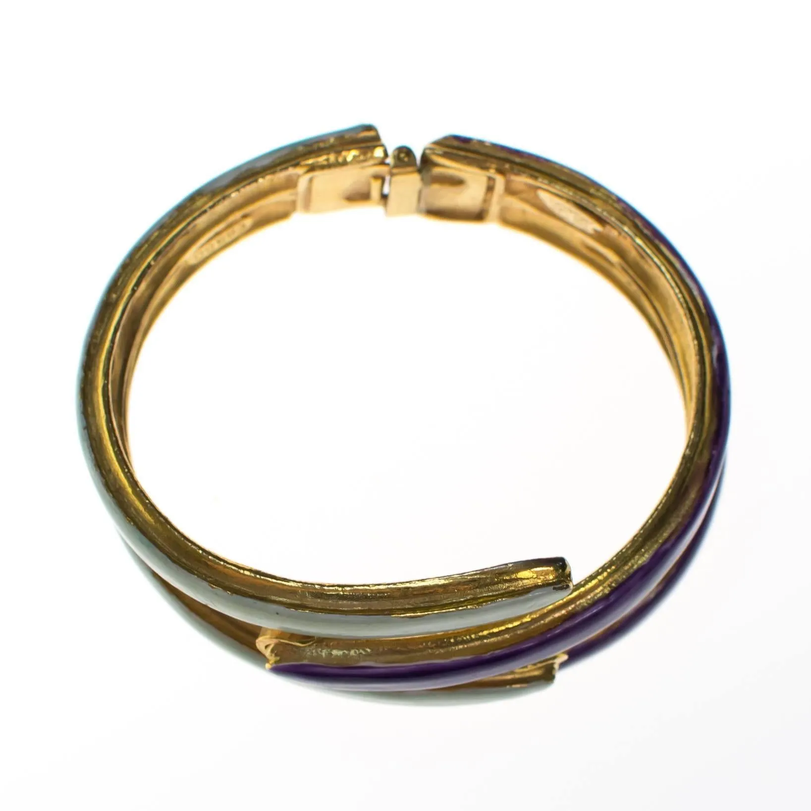 Vintage Original by Robert Mod Style Purple and Mint Green Enamel Clamper Bangle Bracelet