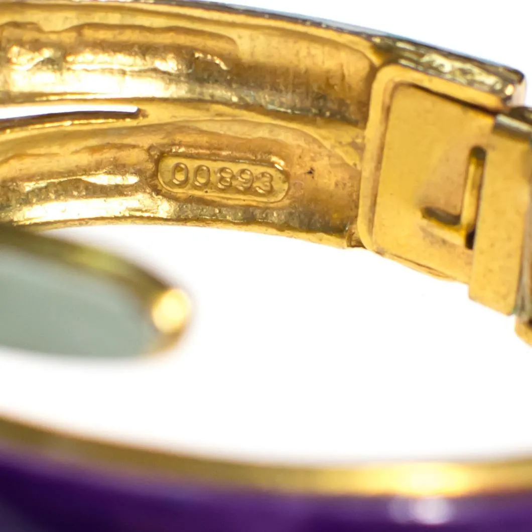 Vintage Original by Robert Mod Style Purple and Mint Green Enamel Clamper Bangle Bracelet