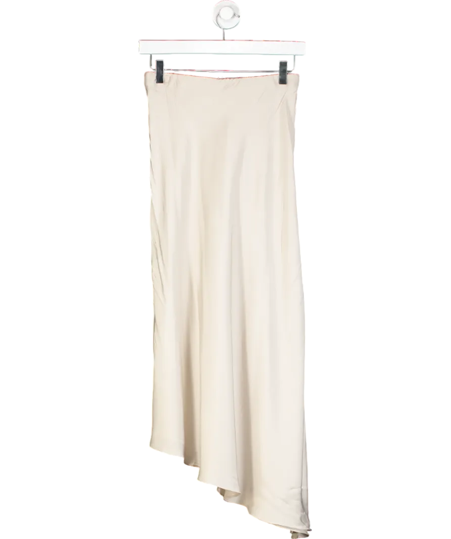 Vivere Cream Eden Satin Asymmetric Hem Midi Skirt UK 6