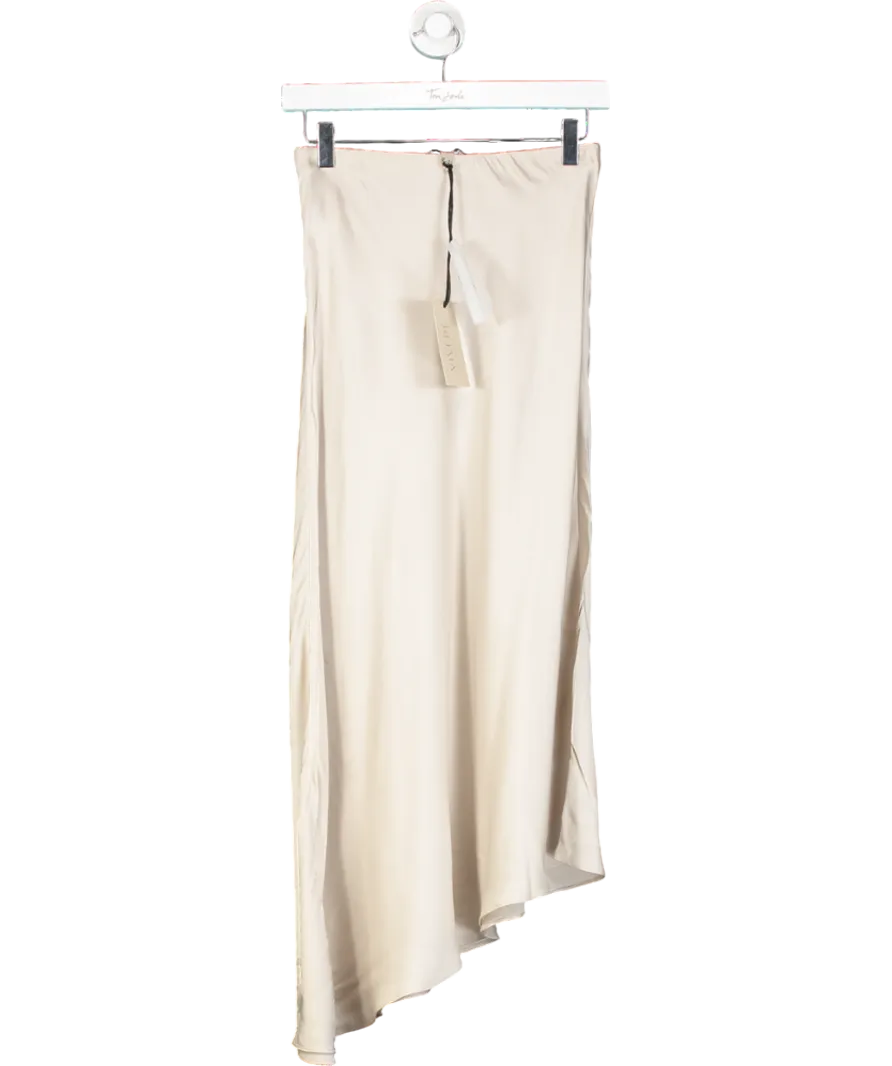 Vivere Cream Eden Satin Asymmetric Hem Midi Skirt UK 6