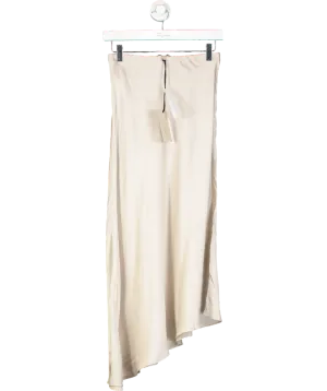 Vivere Cream Eden Satin Asymmetric Hem Midi Skirt UK 6