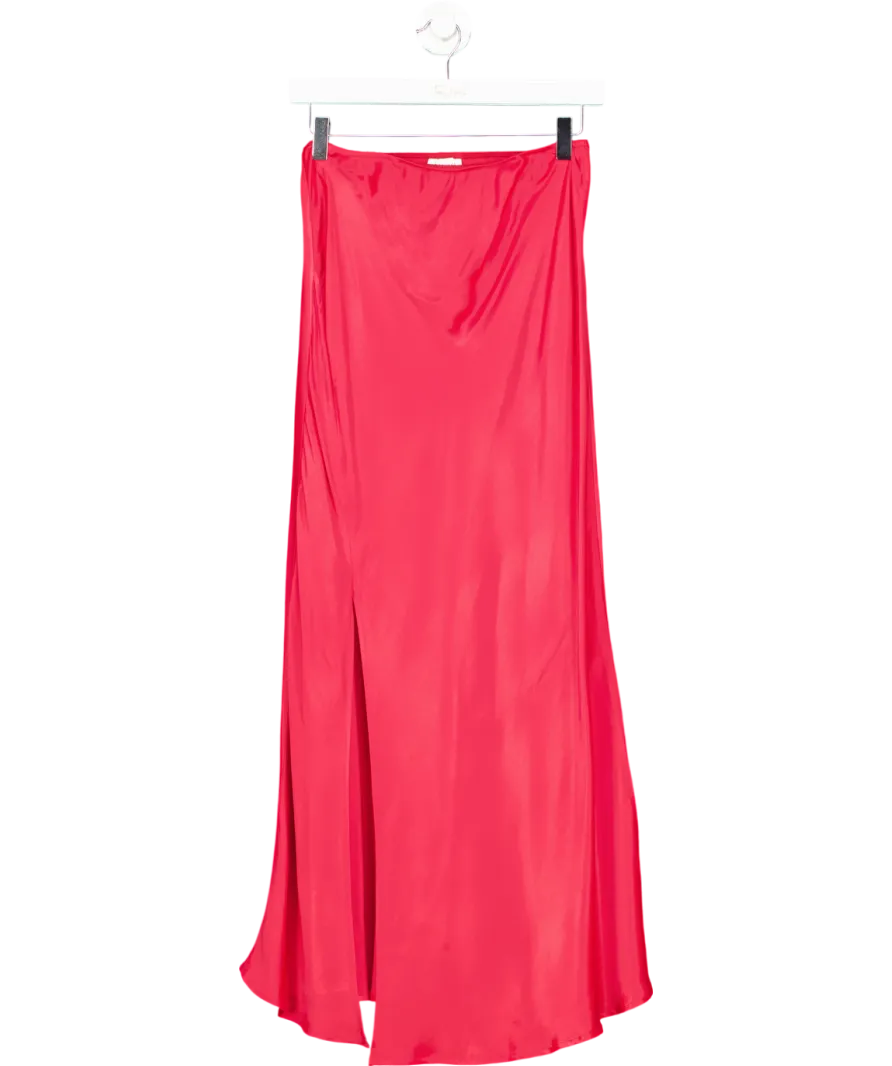 Warehouse Red Satin Elasticated Maxi Skirt UK 8
