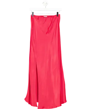 Warehouse Red Satin Elasticated Maxi Skirt UK 8