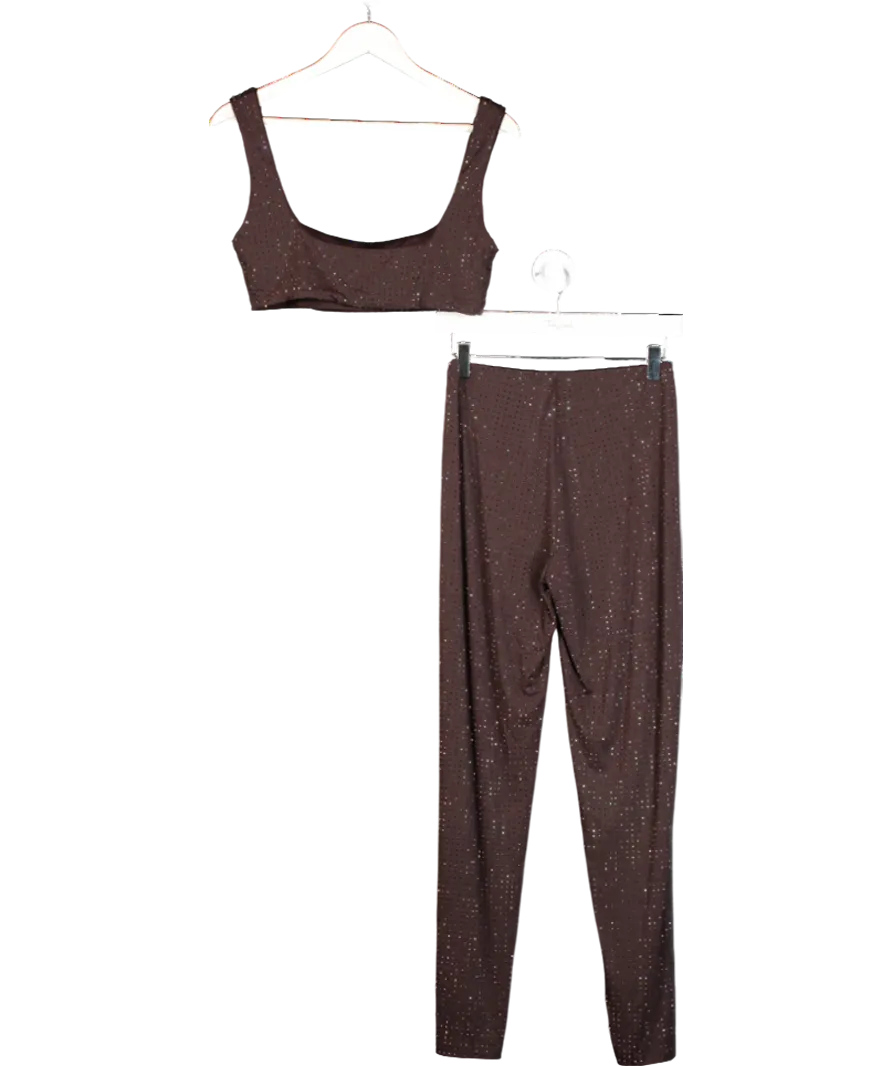 White Fox Brown Running Late Embellished Crop Chocolate & Leggings UK L