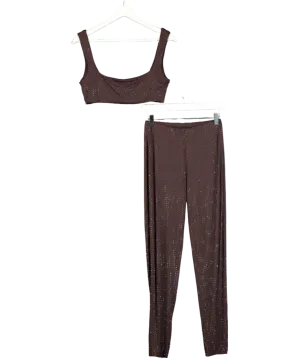 White Fox Brown Running Late Embellished Crop Chocolate & Leggings UK L