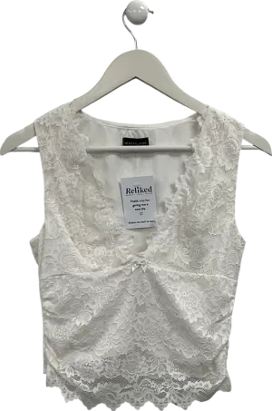 White Fox White Deep V Lace Top UK L