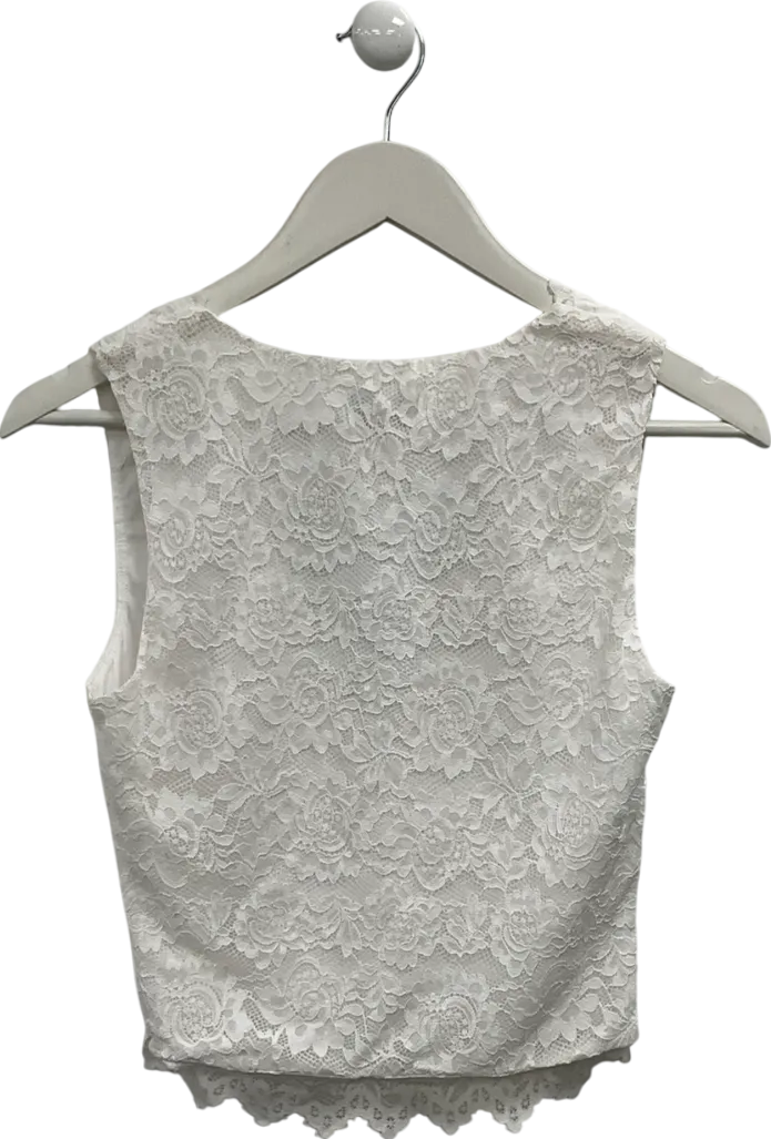 White Fox White Deep V Lace Top UK L