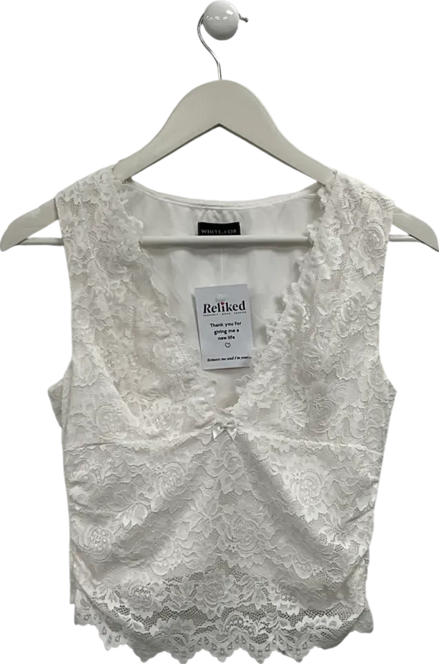 White Fox White Deep V Lace Top UK L