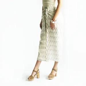 Wide Leg Cotton White Grey Stripe Ikat Wrap Palazzo Pants