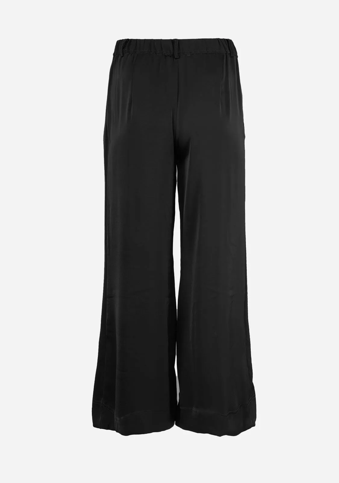 Wide Leg Front Zipper Fine Satin Pant