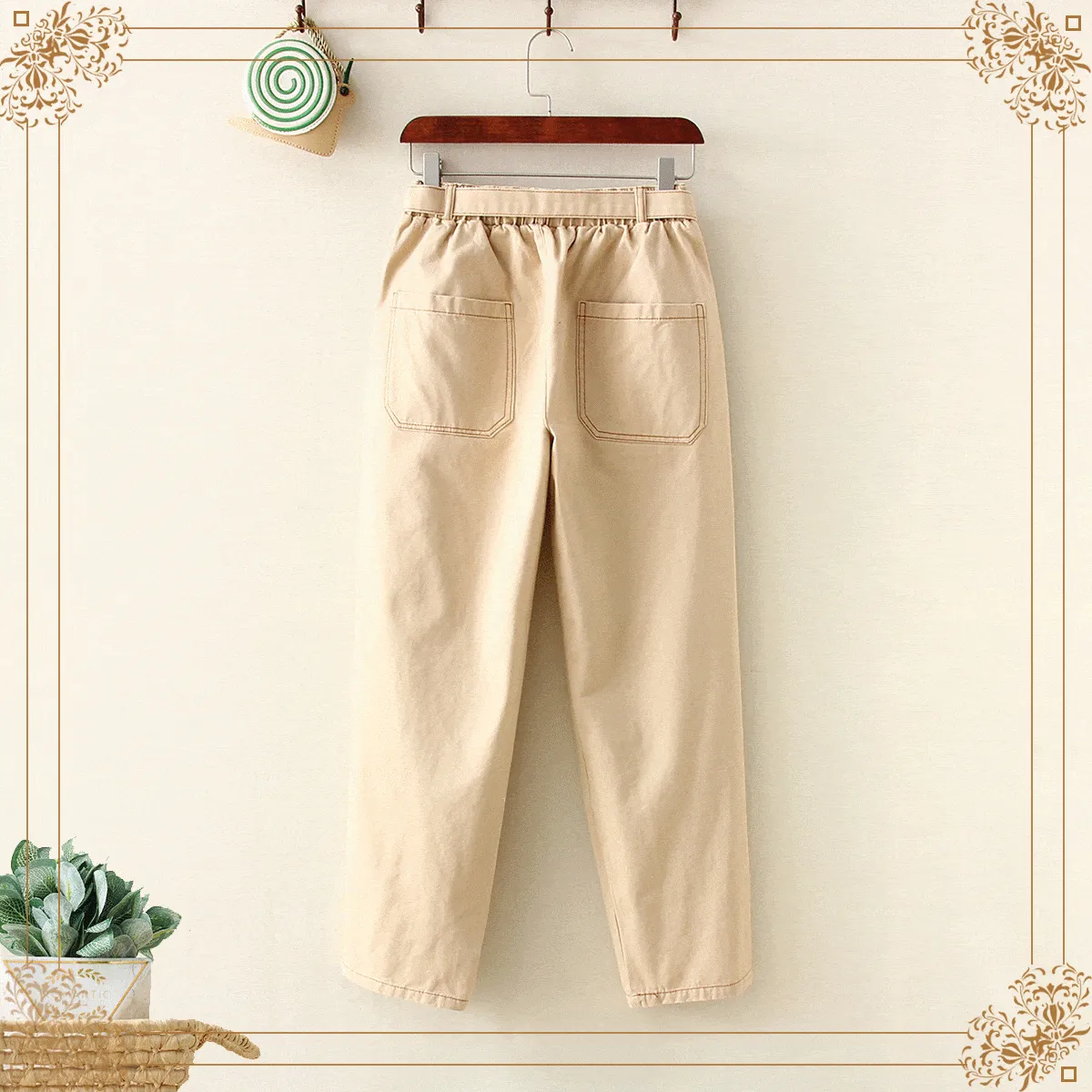 Women's Casual Elastic Pants With "Promise" Characters Belt