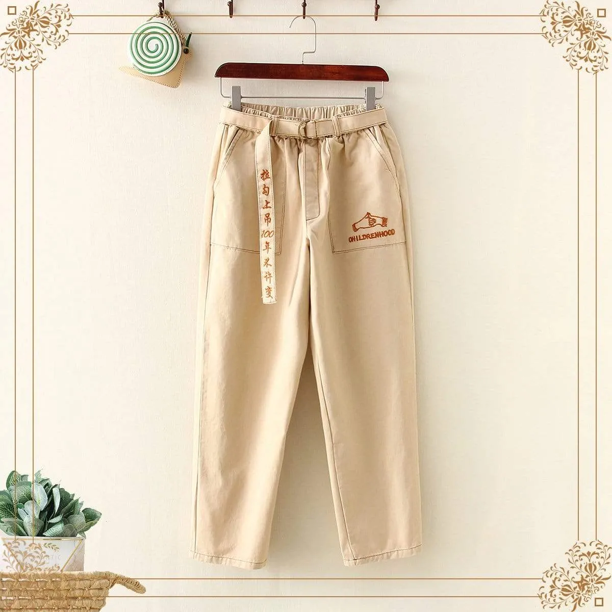 Women's Casual Elastic Pants With "Promise" Characters Belt