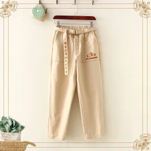 Women's Casual Elastic Pants With "Promise" Characters Belt