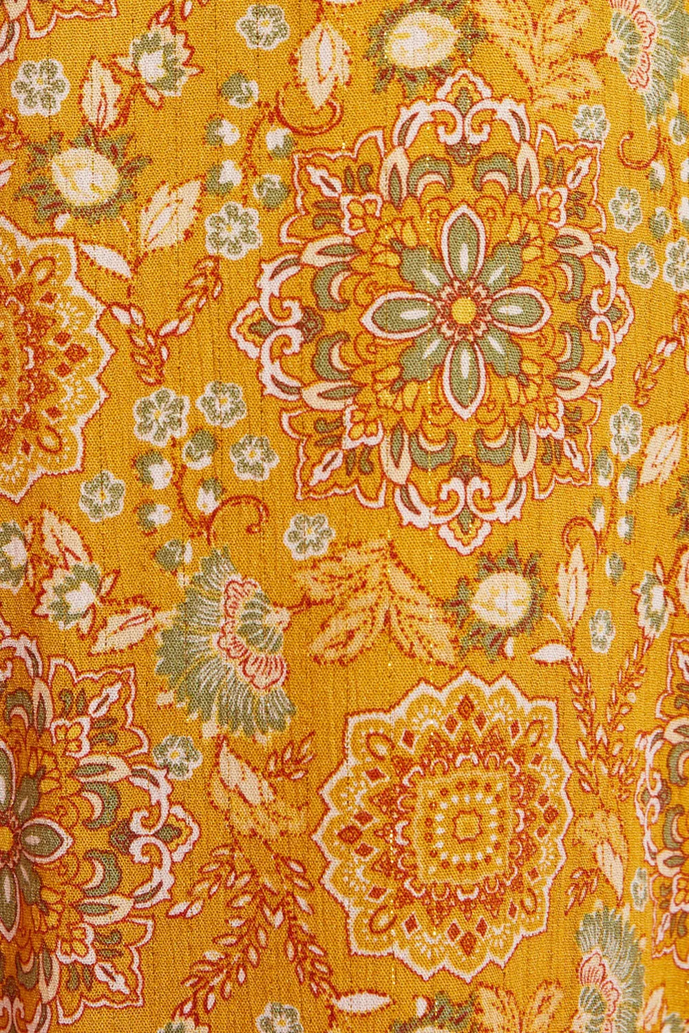 Yellow Bohemian Print Pocketed Wide Leg Pants
