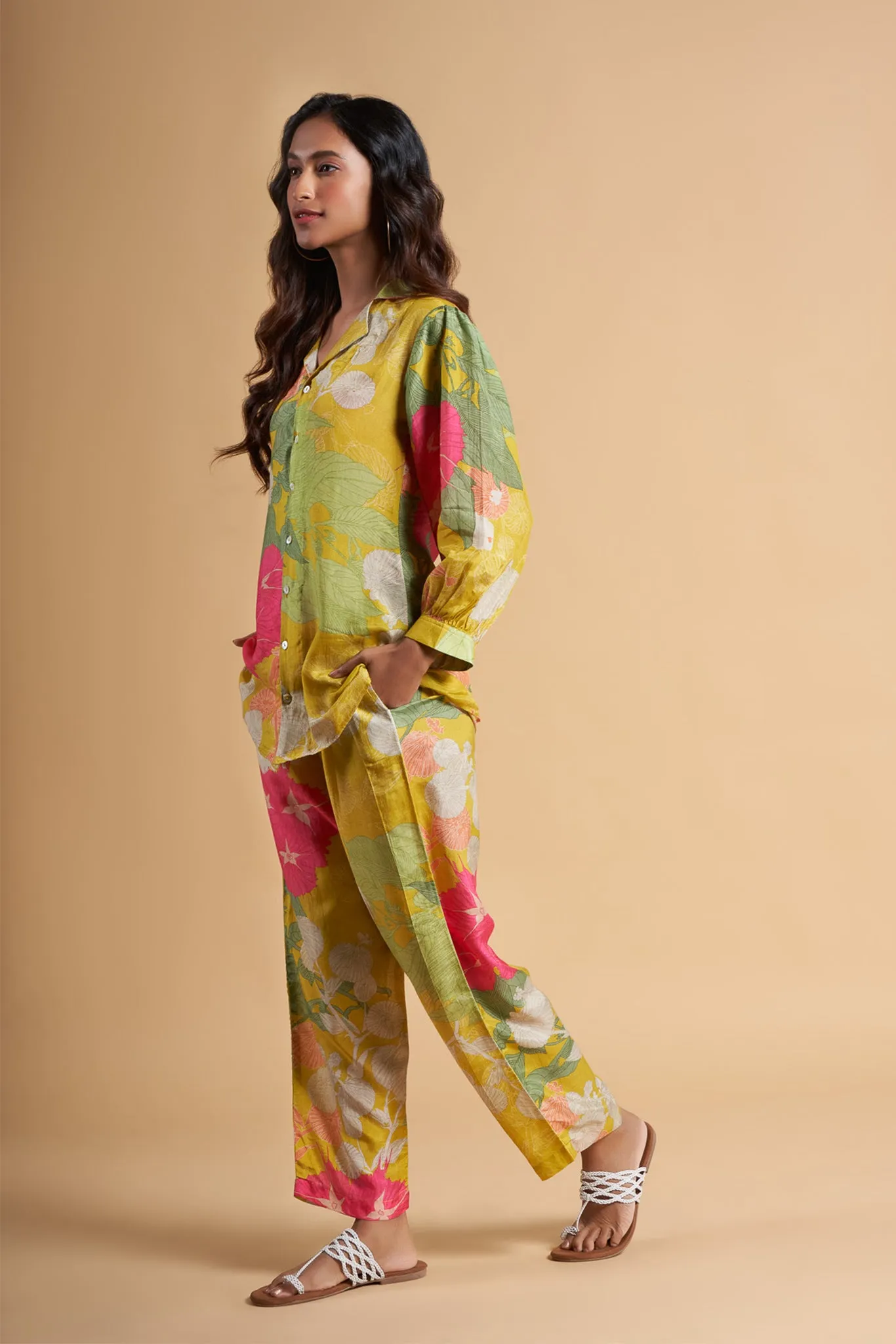 Yellow Printed Viscose Muslin Co-Ord Set
