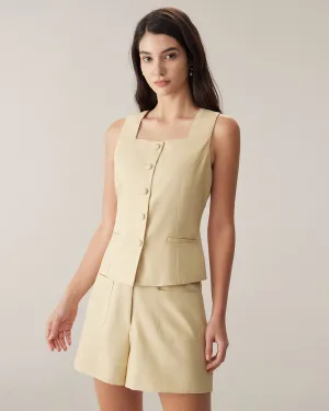 Yellow Square Neck Single Breasted Vest