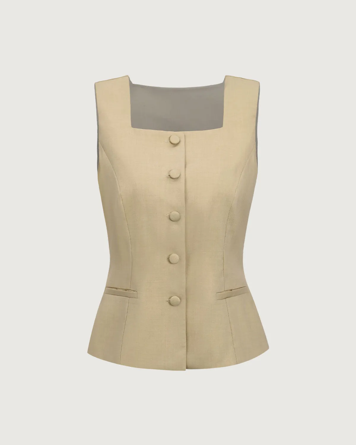 Yellow Square Neck Single Breasted Vest