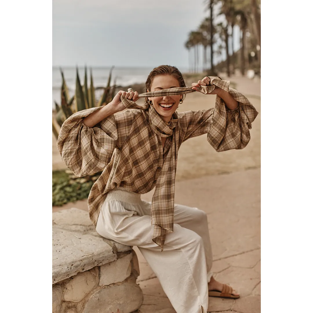 Zadie Shirt - Camel Plaid