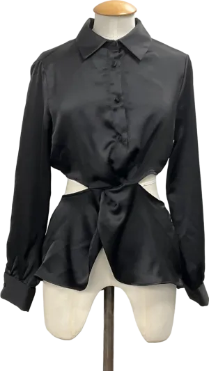 ZARA Black Satin Cut Out Blouse UK 8