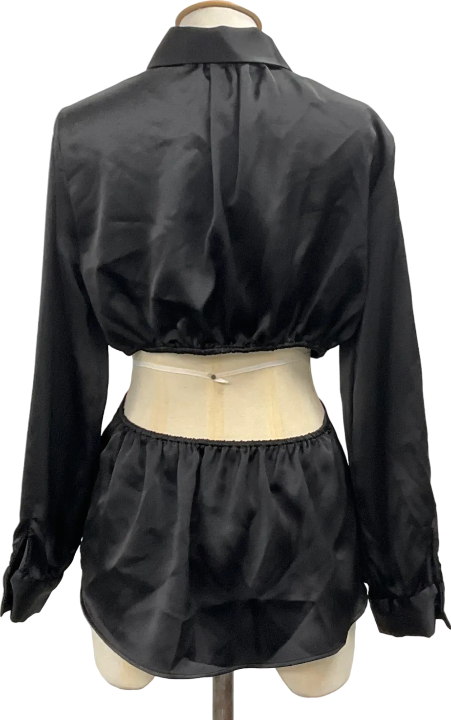 ZARA Black Satin Cut Out Blouse UK 8