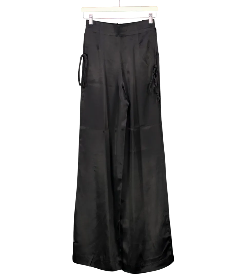 ZARA Black Zara Satin Effect Tie Trousers UK XS