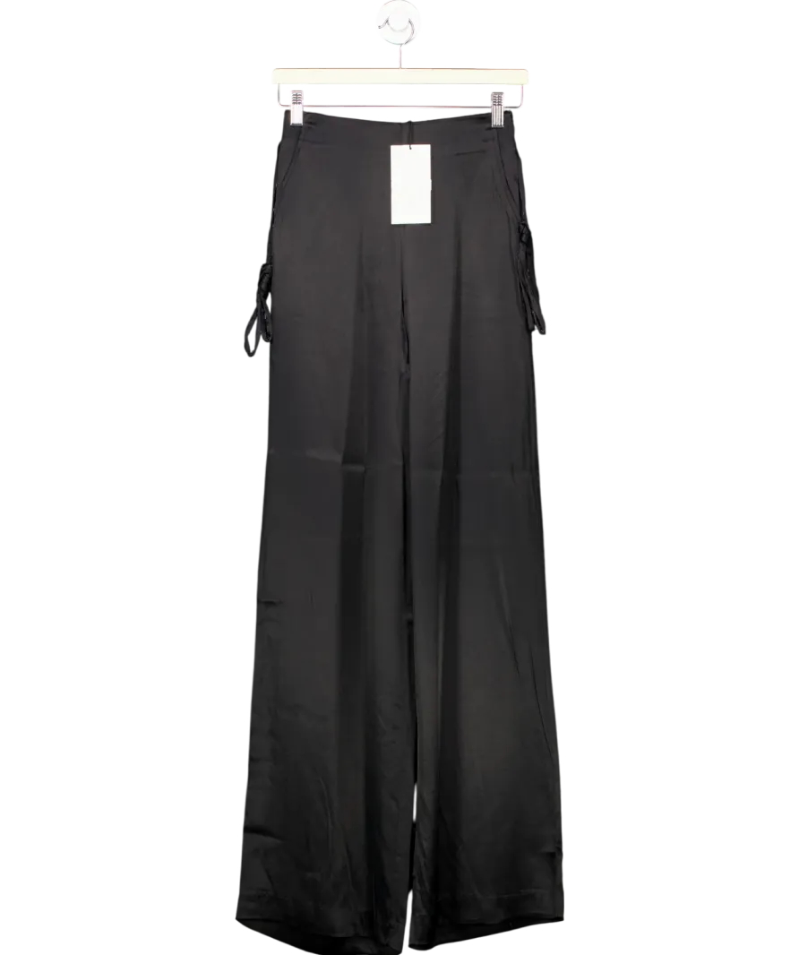 ZARA Black Zara Satin Effect Tie Trousers UK XS