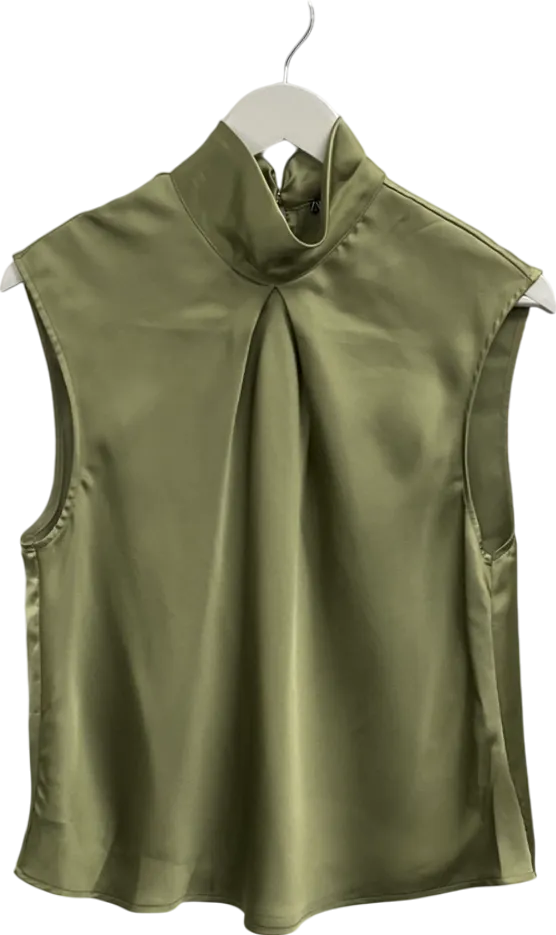 ZARA Green Sleeveless Satin Top UK S